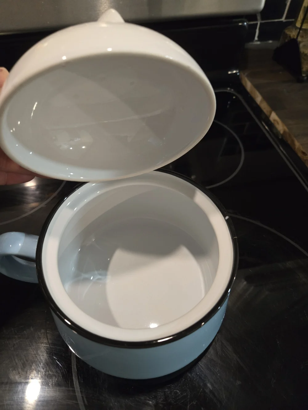 Source Unknown Blue Cat Ceramic Bowl with White Cat Lid